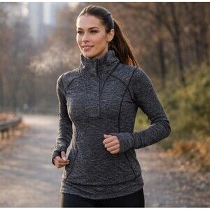 Lululemon Base Runner 1/2 Zip Heathered Herringbone Heathered Black Size 10